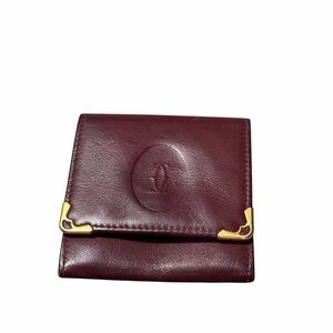 Vintage Cartier l Burgundy Leather Coin Wallet with Gold Corners